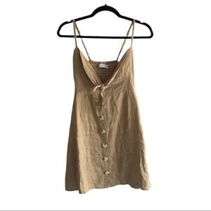 FAITHFULL THE BRAND Linen Sleeveless Button Front Mini Dress Camel M